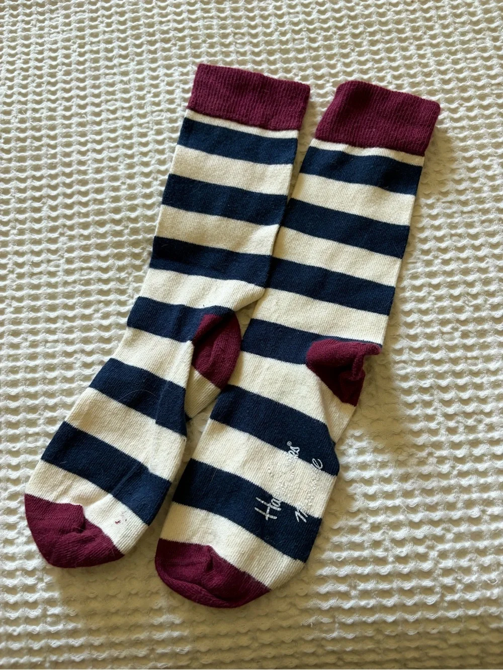 Happy Socks Navy, Cream & Burgundy Striped Crew Sock